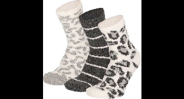 Apollo - Bedsokken dames - Grijs - 3-Pak - One Size - Slaapsokken - Fluffy sokken - Warme sokken