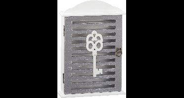 Cepewa Sleutelkastje van hout - Grijs/wit - 20 x 6 x 28 cm - voor 6 sleutels