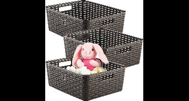 Plasticforte Opbergmand - 3x - Kastmand - rotan kunststof - choco bruin - 12 Liter - 30 x 37 x 13 cm