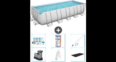 Bestway Rechthoekig Power Steel Zwembad - 640 x 274 x 132 - Grijs - Inclusief Pomp - Ladder - Afdekzeil Onderhoudspakket - Filter - Schoonmaakset