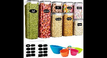 Baozun Voorraaddozen 8-Delige Set Mueslidozen Bewaarbox voor Keuken Luchtdicht Vershouddoos van Plastic met Deksel Voorraadpotten voor Het Bewaren van Pasta Muesli Rijst Meel