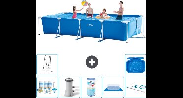 Intex Rechthoekig Frame Zwembad - 450 x 220 x 84 cm - Blauw - Inclusief Onderhoudspakket - Zwembadfilterpomp - Filter - Grondzeil - Schoonmaakset - Ladder - Voetenbad