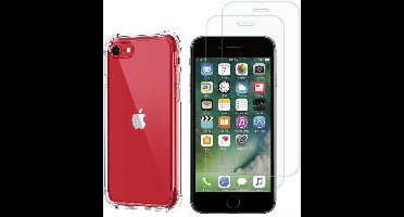 Hoesje voor iPhone 7 / 8 / SE 2020 / SE 2022 backcover Shockproof siliconen Transparant en 2 stuks Screenprotector Gehard Glas