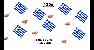 120x Zwaaivlaggetjes op houten stok Griekenland 20cm x 30cm - Luxe zwaai vlaggetjes thema feest voetbal festival uitdeel Greece