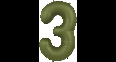 Folat - Folieballon Cijfer 3 Olive Green - 86 cm