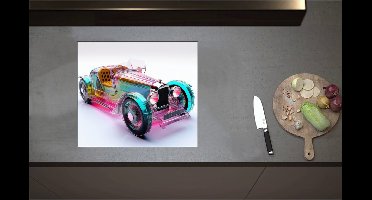 Inductieplaat Beschermer - Auto met Verschillende Kleuren Binnenin - 58x51 cm - 2 mm Dik - Inductie Beschermer - Bescherming Inductiekookplaat - Kookplaat Beschermer van Wit Vinyl