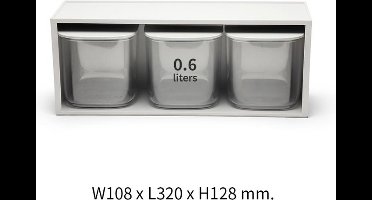 Qualy - Voorraadpot Voedselcontainer 0.6L “FLAT TOP Storage Jar Drawer Rack” W108 x L320 x H128 mm 932 gr Grijs