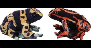 Pia soft toys Knuffeldier Kikkers - Giftige boomkikkers - 2x stuks - knuffels - rood en geel - 24cm