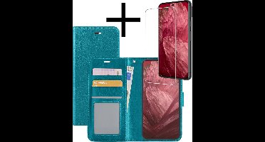 Hoesje - Met Screenprotector - Geschikt voor Google Pixel 8a - Luxe Pasjeshouder - Bookcase Portemonee - Flip Case - Kunstleer Book Case - Flipcase - Book Cover - Walletcase - Portemonneehoes - Turquoise