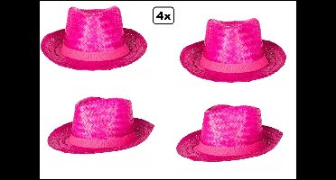 4x Strohoed Beach pink - Toppers strand Hawai tropical festival concert evenement zomer