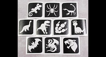 Temporary Tattoo Stencil Set - Sjablonen Glitter Tattoos - Dino