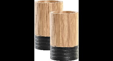 Items - 2x - Badkamer tandenborstel houder/beker - hout - beige - 7 x 11 cm