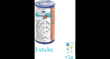 Bestway Flowclear - Filter Cartridge (II) - 3 stuks - Voordeelverpakking - Inclusief WAYS Testrips (1 stuks) - Type 2 - Type II filter - Geschikt voor 58383 - 58386 Pomp