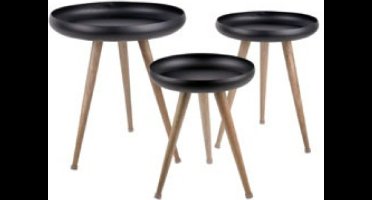 Leitmotiv Bijzettafel Set Tripod - Zwart - 37x37x46cm & 43x43x54cm & 52x52x59cm - Modern