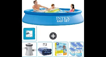 Intex Rond Opblaasbaar Easy Set Zwembad - 305 x 61 cm - Blauw - Inclusief Pomp Solarzeil - Onderhoudspakket - Filters - Vloertegels