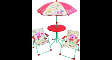 Peppa Pig Tuinset Friends Forever 4-delig - 2 Stoeltjes + Tafel + Parasol