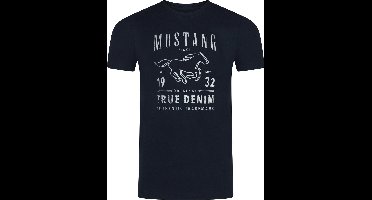 Mustang Heren T-Shirt Basic Print Tee regular fit Blauw S Ronde Hals Volwassenen Opdruk Print Shirts