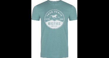 Mustang Heren T-Shirt Basic Print Tee regular fit Blauw S Ronde Hals Volwassenen Opdruk Print Shirts