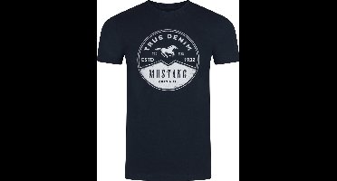 Mustang Heren T-Shirt Basic Print Tee regular fit Blauw 6XL Ronde Hals Volwassenen Opdruk Print Shirts