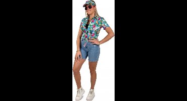 Hawaii Blouse Met Zonneklep Papegaaien Blauw - Maat 36/38