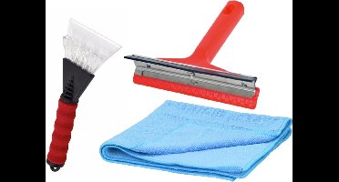 IJskrabber autoramen set - Kunststof ijskrabber van 25 cm, raamwisser 17 cm met condensdoek van 40 x 40 cm