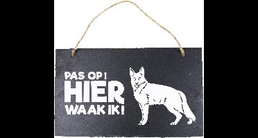 Wandbord van Leisteen - met Spreuk: - Herdershond - Pas op! HIER waak ik! - Tekstbord