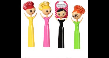 Afwasborstel set van 4 Funky Lady - Geel, Roze, Zwart, Groen - 4 Stuks - Vrolijke vrouwtjes afwasborstel set 4 stuks - Afwasborstel met gezichtjes