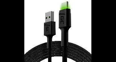Oplaad kabel GC Ray USB - USB-C 200cm met ingebouwd groen LED licht, Fast Charging -Ultra Charge - QC 3.0.