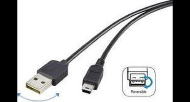 Renkforce RF-4096107 USB-kabel USB 2.0 USB-A stekker, USB-mini-B stekker 1.80 m Zwart Stekker past op beide manieren, V