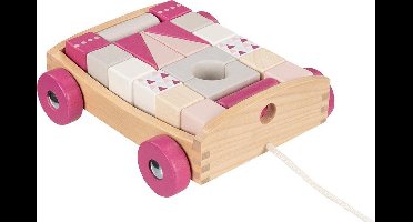 Trekwagen: BOUWBLOKKEN Lifestyle Berry 17x15x5,5cm, met 20 blokken, geglazuurd  hout, 2+