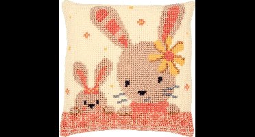 Vervaco - Kruissteekkussen kit - Lieve konijntjes - PN-0187190 - Borduren - Borduurpakket - Borduurpakket volwassenen - Borduurpakket kind
