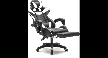 VDD Gaming - Gamestoel - Gamestoel met Voetsteun - Gamestoel Wit - Gaming Stoel - Bureaustoel gaming - Ergonomische Bureaustoel - Met Nekkussen & Verstelbaar Rugkussen - Gamestoel Met Voetsteun - Ergonomische Game Stoel - Draaistoel - Zwart & Wit