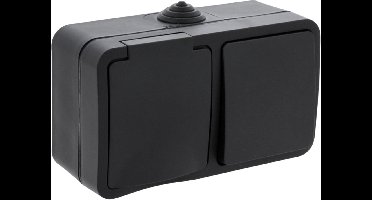 Q-LINK - Wandcontactdoos - Opbouw - 1-voudig Stopcontact - 1-voudig Wisselschakelaar - Spatwaterdicht IP54 - Randaarde - Kinderbeveiliging - Mat Zwart