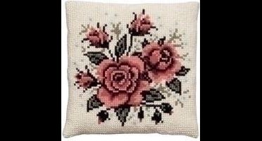 Pako borduurpakket kruissteekkussen - rode rozen - geprint stramien - 003.115 - DIY kit