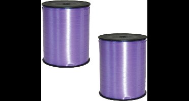 2x rollen cadeaulint/sierlint in de kleur lavendel paars 5 mm x 500 meter - Krul linten voor bloemen/ballonnen