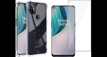 Hoesje geschikt voor OnePlus Nord N10 - Anti Shock Proof Siliconen Back Cover Case Hoes Transparant - Tempered Glass Screenprotector