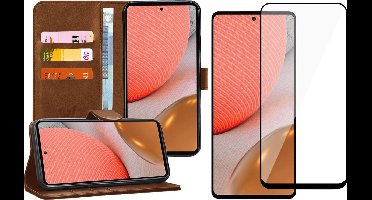 Hoesje geschikt voor Samsung Galaxy A72 - Book Case Kunstleer Wallet - Bruin - Met Full Screenprotector