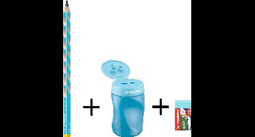 STABILO school set EASYgraph voor linkshandige kinderen  (potlood + slijper + gom) - blauw assortiment
