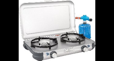 Campingaz Camping Kitchen 2 CV PZ Camping kooktoestel - 2 pits camping gas kooktoestel - 2x 2000 Watt - Piezo ontsteking - werkt op Campingaz CV470+ gascartouche - lichtgewicht camping kooktoestel 2 pits - voor 2 pannen van 24 cm - zilvergrijs