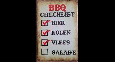 BBQ Barbecue Checklist Reclamebord van metaal METALEN-WANDBORD - MUURPLAAT - VINTAGE - RETRO - HORECA- BORD-WANDDECORATIE -TEKSTBORD - DECORATIEBORD - RECLAMEPLAAT - WANDPLAAT - NOSTALGIE -CAFE- BAR -MANCAVE- KROEG- MAN CAVE