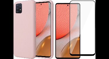 Hoesje geschikt voor Samsung Galaxy A72 - Fluweelzachte Backcover - Roze - Met Full Screenprotector