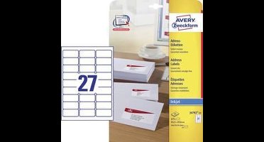 Avery-Zweckform Adresetiketten J4792-25 (N/A ),Wit, Rechthoek, Afgeronde hoeken, 675 stuk(s), Permanent hechtend
