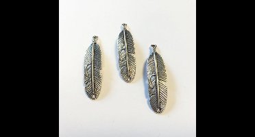 Metal Charms, Feathers,(with 2 holes), Platinum, 11x46mm, 3pcs