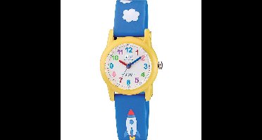 Q&Q VR99J003Y - Horloge - Sport - Analoog - Kinderen - Unisex - Plastic band - Rond - Kunststof - Cijfers - Raket - Wolk - Blauw - Geel - Wit - Multi - 10 ATM