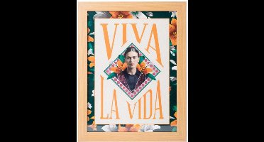 Frida Kahlo Ingelijst fotolijst hout eiken kleur kunst 30 x 40 cm.