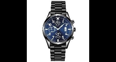 Quartz Heren Horloge Zwart/Blauw • Luxe • Goud • Zwart • Blauw • Heren • Horloge • Quartz • Zakelijk • Stijlvol