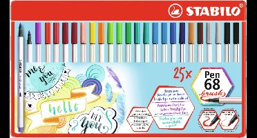 STABILO Pen 68 Brush - Premium Brush Viltstift - Met Flexibele Penseelpunt - Etui Met 19 Verschillende Kleuren