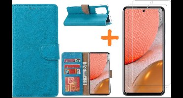Hoesje Geschikt Voor Samsung Galaxy A72 hoesje Blauw - Galaxy A72 hoesje wallet cover met Pasjeshouder - 2x screenprotector Hoesje Geschikt Voor Samsung Galaxy A72 5G