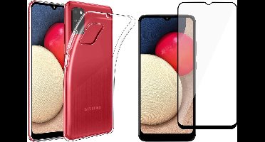 Hoesje geschikt voor Samsung Galaxy A02s - Screen Protector FullGuard - Back Cover Case ShockGuard Transparant & Screenprotector