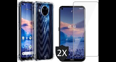 Hoesje geschikt voor Nokia 5.4 - Transparant Shock Proof Case + 2x Screen Protector Glas